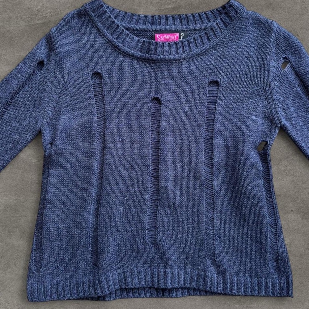 90’s Say What? Distressed Navy Sweater